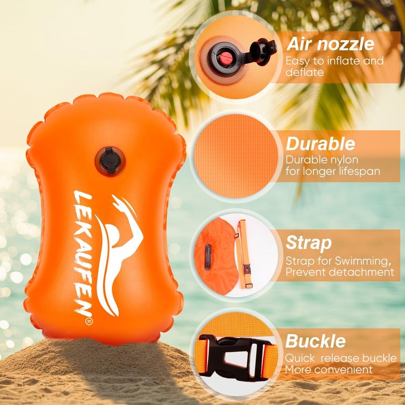 LeKaufen 2 Pack Swim Buoy for Open Water, Swimming Bubble Safety Float with Adjustable Waist Belt for Swimmers Triathletes Kayakers Snorkelers, Swimming Open Water Buoy for Safer Swim Training - Image 5
